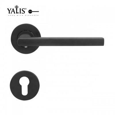 Classic matt black passage double rose door lever handles set